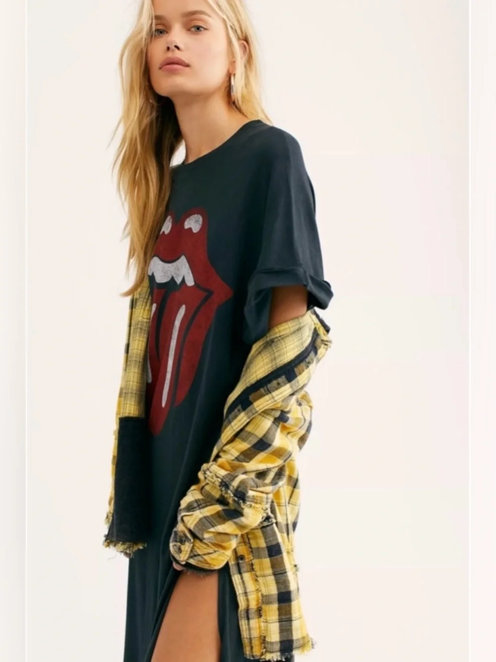 Daydreamer for Free People Rolling Stones 89 Rolled Sleeve Maxi Top Dress - Picture 8 of 10